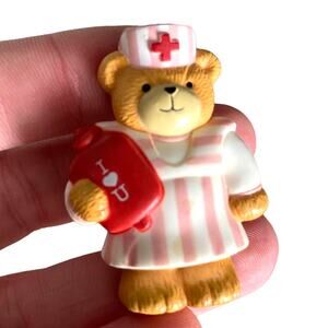 90s Enesco Nurse Teddy Bear Pin - Brooch - Excellent Condition
